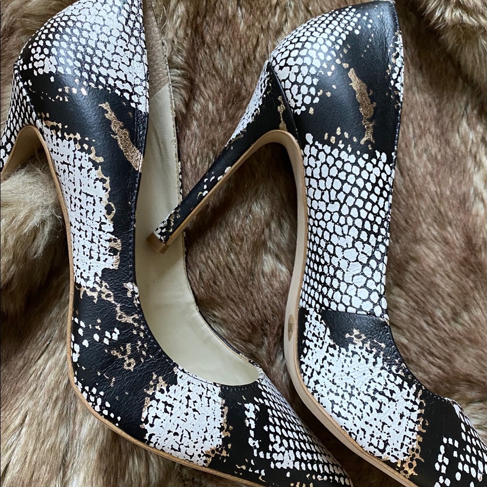 BCBG VIP Snake Print Heels